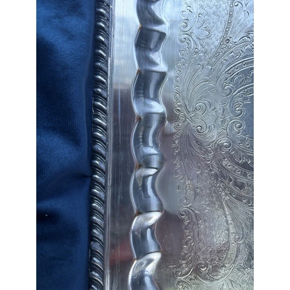 Vintage F.B. Rogers Silver Co 1460 Silver on Copper Serving Tray wOrnate Handles